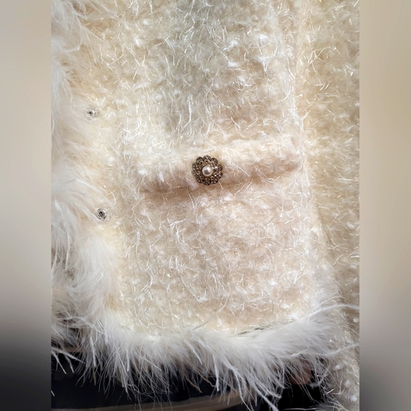 Tweed-type with faux fur white jacket [glittered] US small - Picture 4 of 16